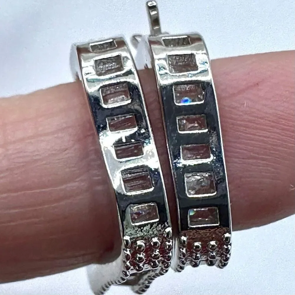 Silver tone rhinestone hoop earrings